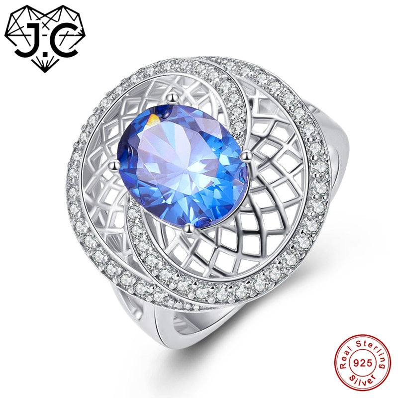 Oval Cut Mystic Fire Rainbow & Tanzanite White Topaz 925 Sterling Silver Ring Size 6 7 8 9 Women Fashion Party Fine Jewelry
