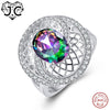 Oval Cut Mystic Fire Rainbow & Tanzanite White Topaz 925 Sterling Silver Ring Size 6 7 8 9 Women Fashion Party Fine Jewelry