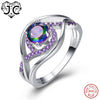 Round Rainbow & Sapphire Amethyst White Topaz Solid 925 Sterling Silver Ring Size 6 7 8 9 Women Wedding Party Fine Jewelry