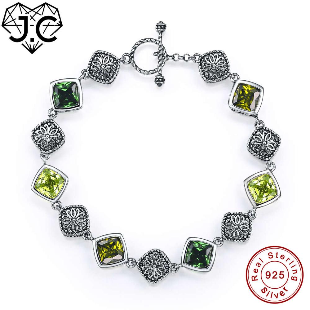 Solitaire Genuine 925 Standard Sterling Silver Bracelets Gorgeous Christmas Gifts For Women Delicate Emerald &Peridot Topaz
