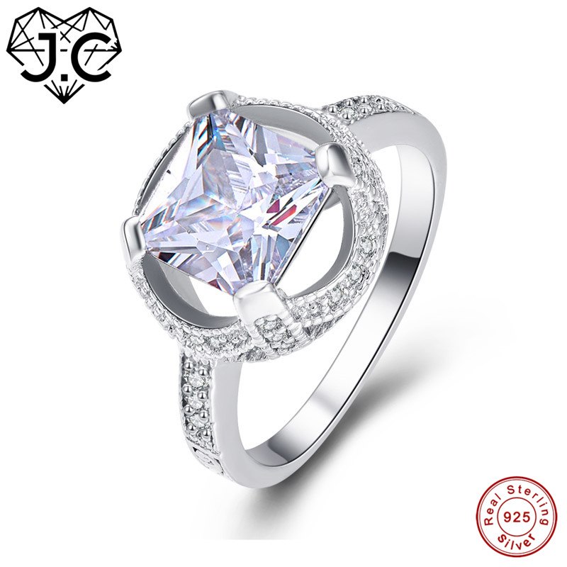 Square Cut Rainbow & White Topaz 925 Real Sterling Silver Ring Size 6 7 8 9 Classic Women Engagement Fine Jewelry Wedding