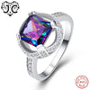 Square Cut Rainbow & White Topaz 925 Real Sterling Silver Ring Size 6 7 8 9 Classic Women Engagement Fine Jewelry Wedding
