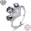 Water Drop Rainbow & Blue Topaz On the Heart Design 925 Sterling Silver Ring Size 6 7 8 9 For Lover Wedding Fine Jewelry