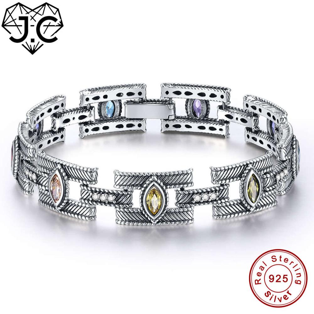Women Classic Style Amethyst & Citrine & Peridot Topaz Fine Jewelry Bracelets Genuine 925 Standard Sterling Silver Bracelet
