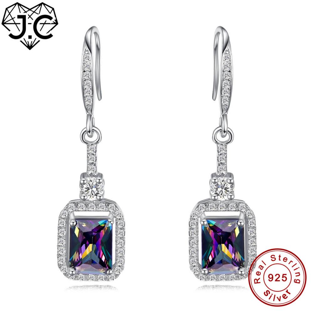 for Women Fine Jewelry Earrings Rainbow Mystique Girls White Topaz Solid 925 Sterling Silver Earrings