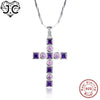 for Women Girl New Trendy Necklace Ruby Blue Purple Topaz Cross Design Solid 925 Sterling Silver Pendant Fine Jewelry