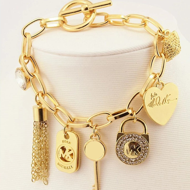 J.hangke tassels Heart Beetle Charm Bracelets Bangles For Women Gold Color Bracelet Austrian Crystal Chain Pulseras