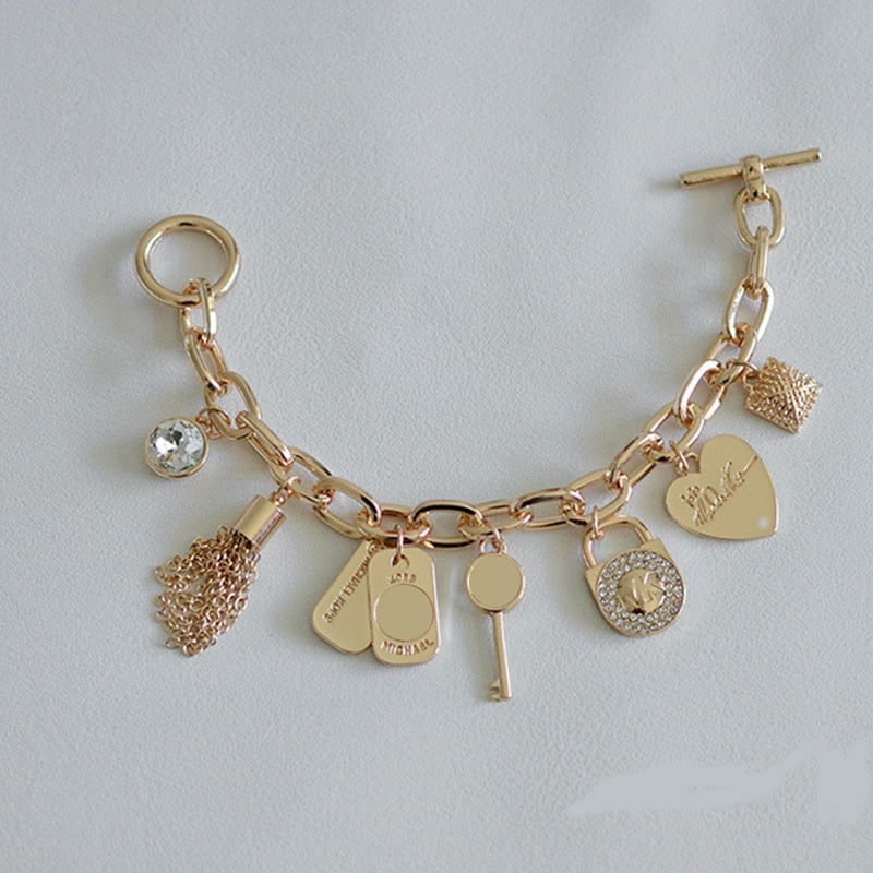 J.hangke tassels Heart Beetle Charm Bracelets Bangles For Women Gold Color Bracelet Austrian Crystal Chain Pulseras