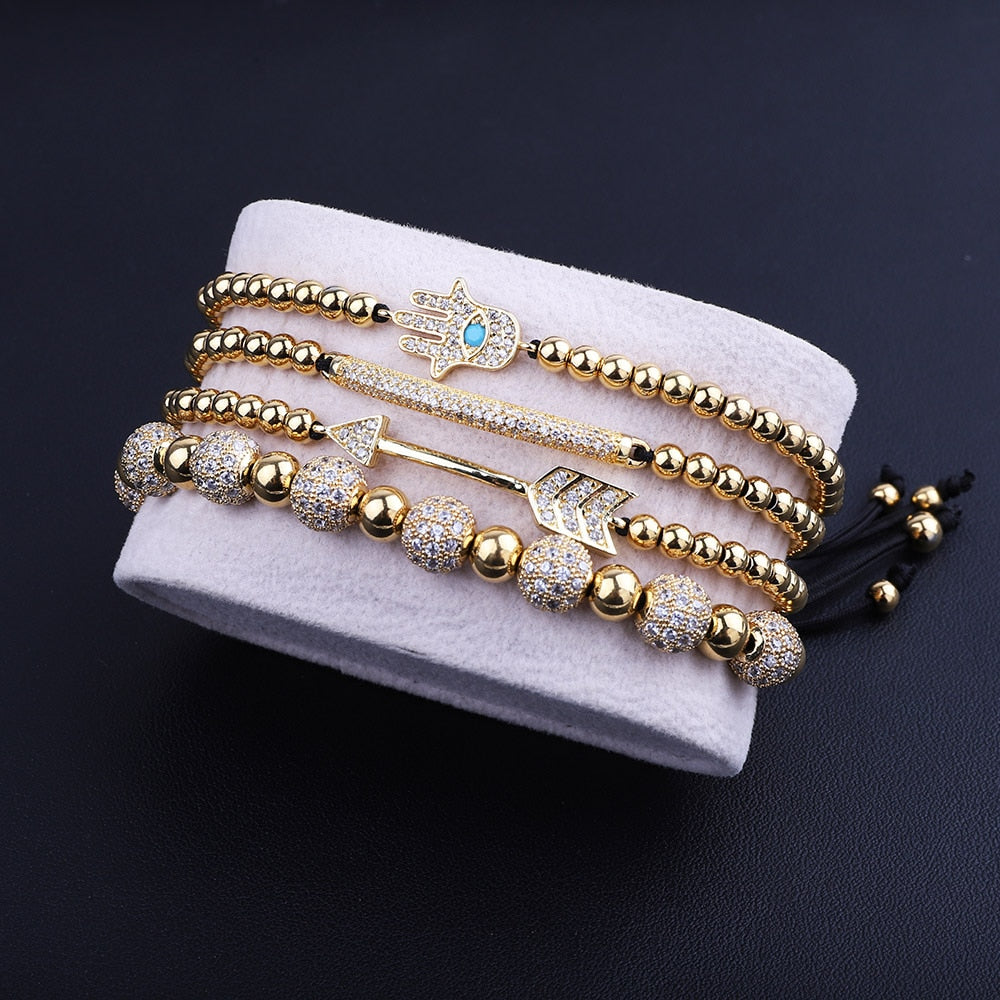 JARAVVI High Quality  Stainless Steel Beads  CZ Blue Hand Arrow Charm Women Men Bracelet Bangle Jewelry Gift