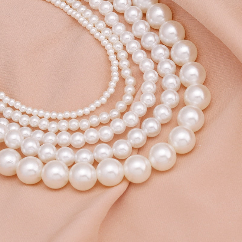 JCYMONG 2021 Simple 5 Size White Imitation Pearl Choker Necklace For Women Elegant Big Round Simulated Pearl Weddings Jewelry