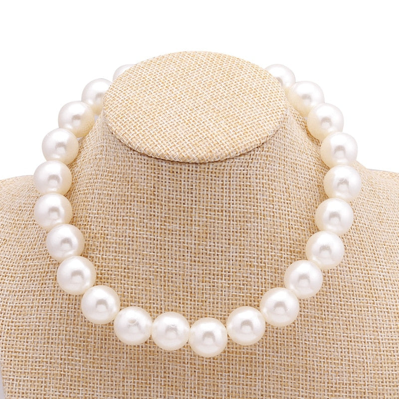 JCYMONG 2021 Simple 5 Size White Imitation Pearl Choker Necklace For Women Elegant Big Round Simulated Pearl Weddings Jewelry