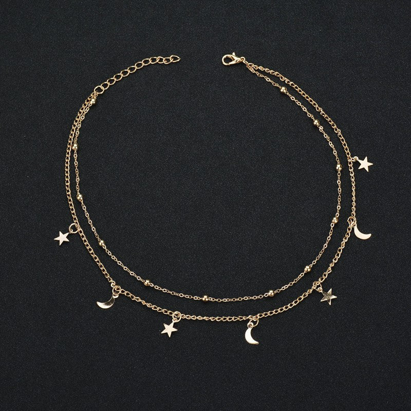 JCYMONG  38+5cm Gold Silver Color Beads Chain Choker Necklace For Women  Star Moon Pendant Necklace 2021 Jewelry Gift