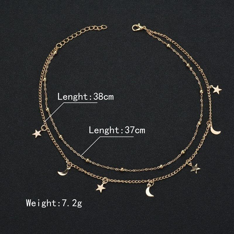 JCYMONG  38+5cm Gold Silver Color Beads Chain Choker Necklace For Women  Star Moon Pendant Necklace 2021 Jewelry Gift