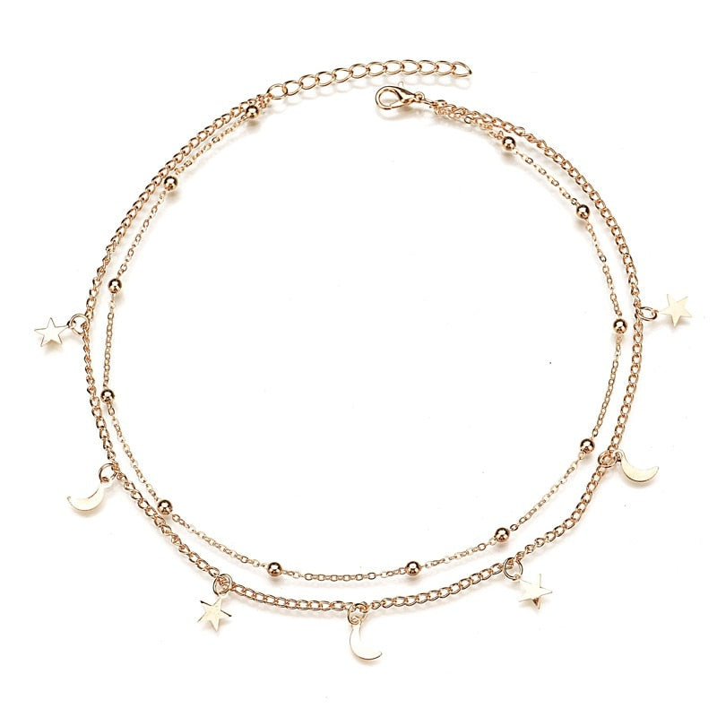 JCYMONG  38+5cm Gold Silver Color Beads Chain Choker Necklace For Women  Star Moon Pendant Necklace 2021 Jewelry Gift