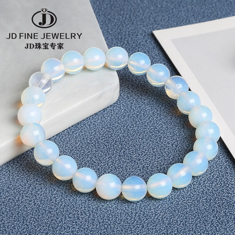 JD Women  Smooth White Opal Moon Stone Bracelet Stretch Cord Elastic Colorful Cat Eyes Stone Expandable Rope Jewelry