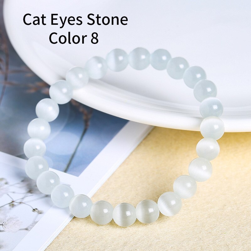 JD Women  Smooth White Opal Moon Stone Bracelet Stretch Cord Elastic Colorful Cat Eyes Stone Expandable Rope Jewelry