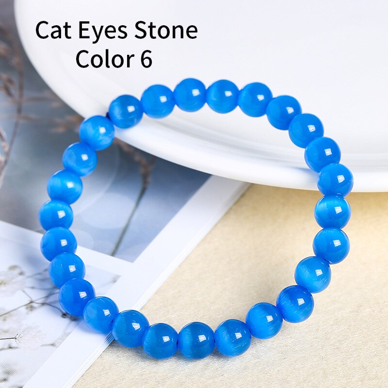 JD Women  Smooth White Opal Moon Stone Bracelet Stretch Cord Elastic Colorful Cat Eyes Stone Expandable Rope Jewelry