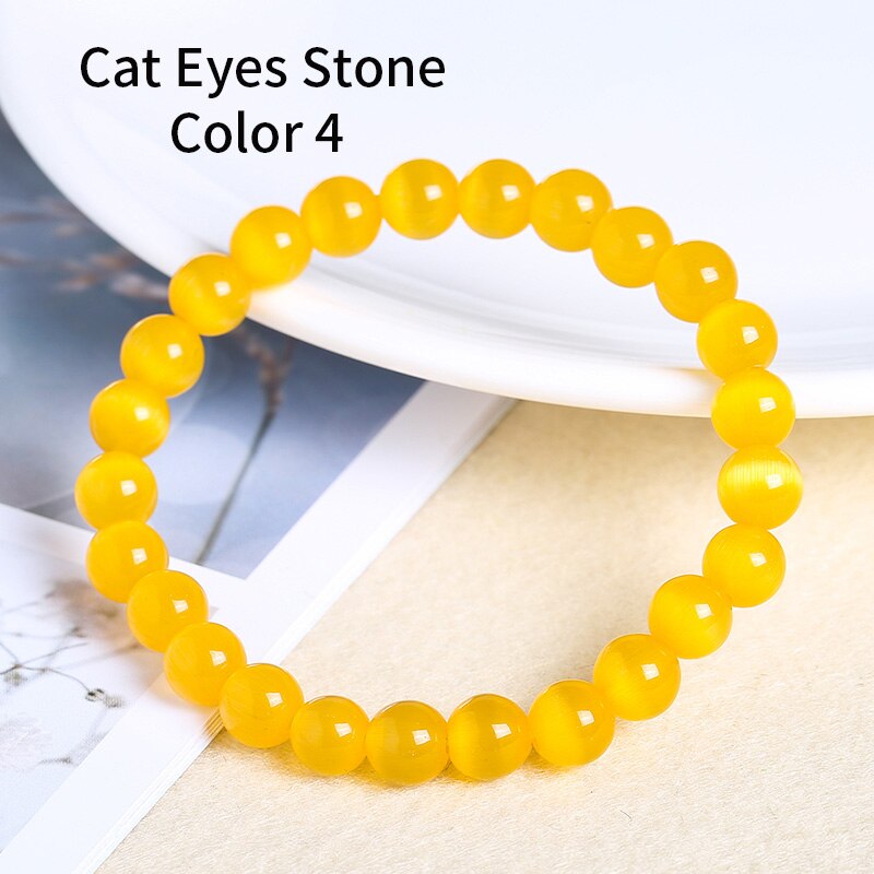 JD Women  Smooth White Opal Moon Stone Bracelet Stretch Cord Elastic Colorful Cat Eyes Stone Expandable Rope Jewelry