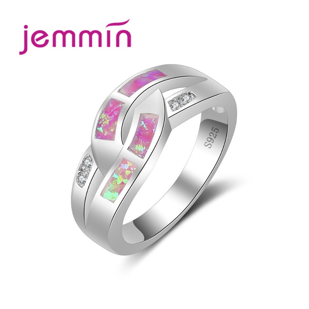 Fashion Pink Fire Opal Rings 925 Sterling Silver For Women/Lover Gift Hot Sale Fashion Jewelry Elegant Wedding Rings