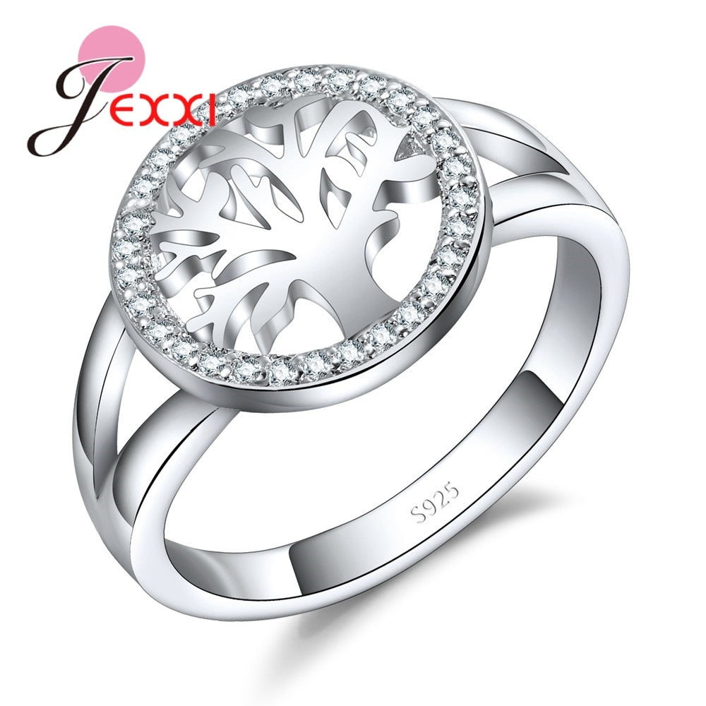 Fashion tree Ring With shiny CZ Charm 925 Sterling Silver Women Appointment Wedding Jewelry Romantic Gift High Quality