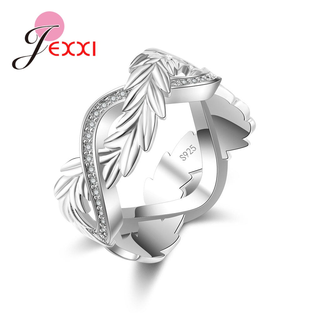 New Fashion Feather Rotation Real 925 Sterling Silver Rings   Austrian Crystals Dropshipping Romantic Gift