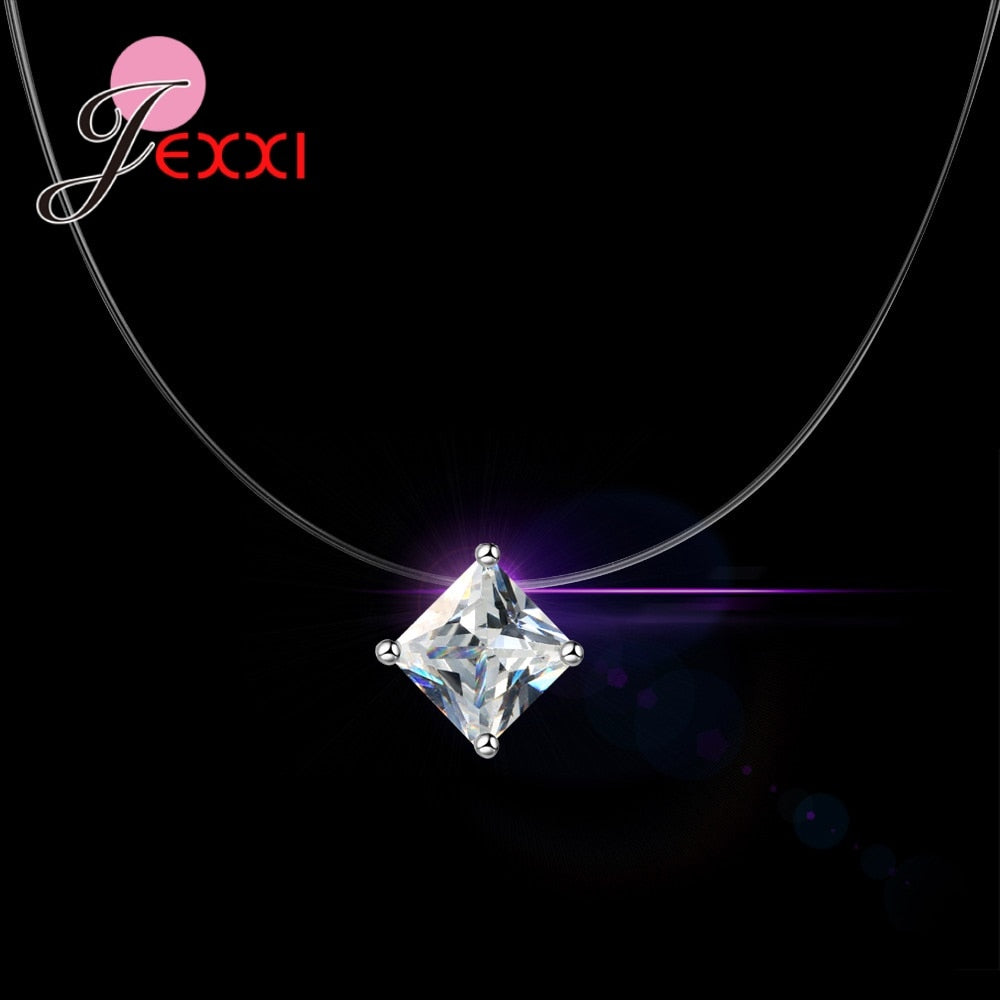 Popular Pendant Necklace 925 Sterling Silver Interface Transparent Rope 8 Colors Clear Cubic Zirconia Women Best Gift