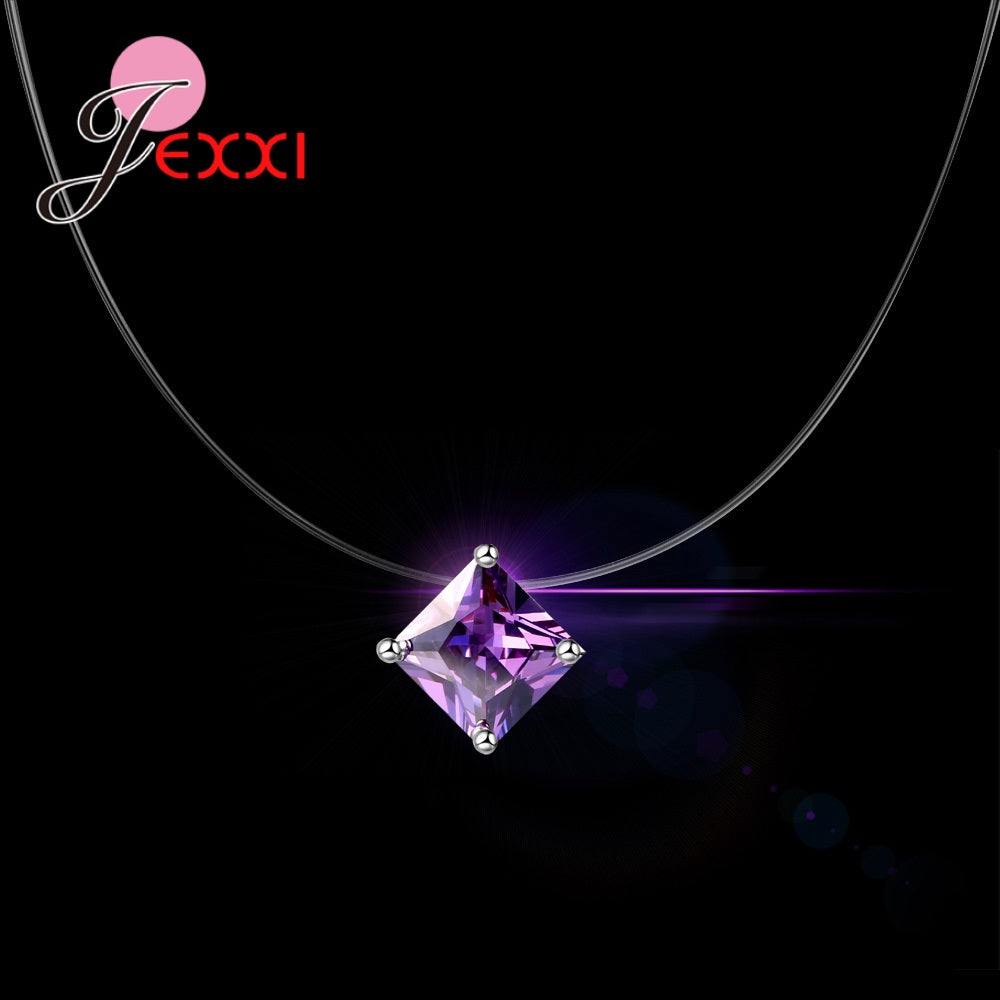 Popular Pendant Necklace 925 Sterling Silver Interface Transparent Rope 8 Colors Clear Cubic Zirconia Women Best Gift