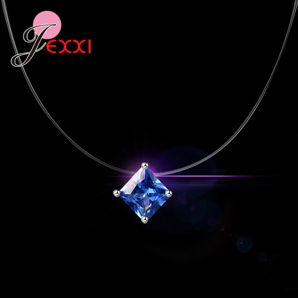 Popular Pendant Necklace 925 Sterling Silver Interface Transparent Rope 8 Colors Clear Cubic Zirconia Women Best Gift