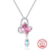 Unique Design Sweet Romintic Necklace Heart&Butterfly&Drop Pendant Top Quality AAAAA Austrian Crystal 925 Sterling Silver