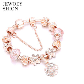Elegant Jewelry Gift Fashion Glamour Hot Rose Gold Flower Pendant Bracelet Pandora charm bracelet for women