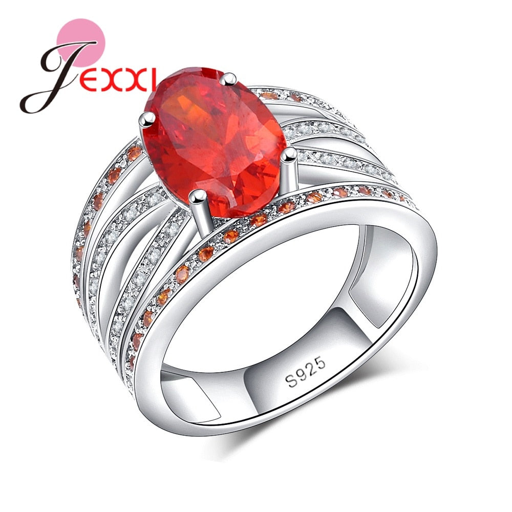 100% Wide Band 925 Sterling Silver Wedding Engagement Rings Sparkling Oval Stone Jewelry for Women Party Accessories