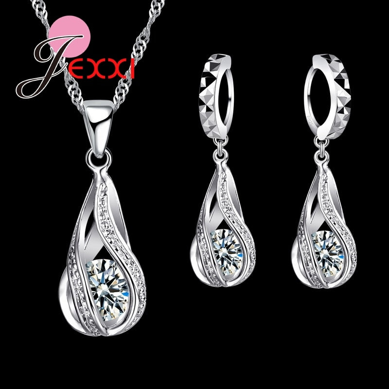 2020 New Water Drop CZ Jewelry Sets 925 Sterling Silver Necklace&Earrings Wedding Jewelry For Women Wedding Party Sets