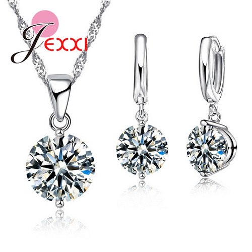 8 Colors 925 Sterling Silver Pendant Earrings Necklace Set Women Wholesale Shinning CZ Crystal African Jewelry Sets