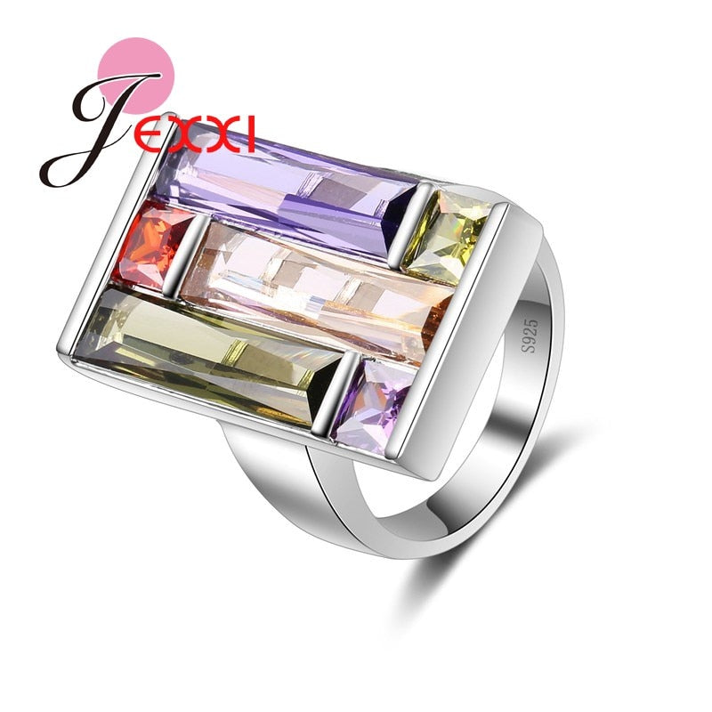 Charm Rainbow Color Pretty Ring For Girl 925 Sterling Silver Wedding Engagement Rings With High Quality Cubic Zirconia