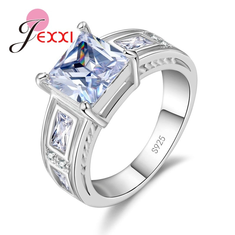 Classic Wedding Bridal Jewelry Colorful Square Ring 6 Color Option High-Grade 925 Sterling Silver Ring for Women
