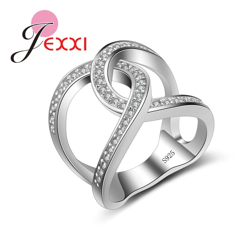 Creative Design Fashion Cross Shape Rhinestone Finger Rings Elegant Jewelry Women Wedding 925 Stamp Sterling Silver Rings