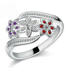 Funny Design Three Color CZ Crystal Flower Ring Women Girls Fashion 925 Sterling Silver Ring Wedding Lady Jewelry