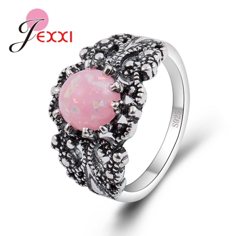 New Design Pink Fire Opal Ring For Women Sterling 925 Silver Rings Fashion Wedding Jewelry Party Gift Fine Friends Gift