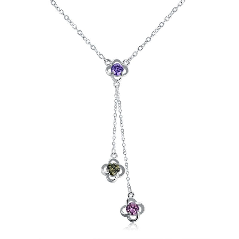 New Zircon Small Flower Long Necklace Sweater Chain Fashion Fine Silver Chain Crystal Flower Pendant Necklaces