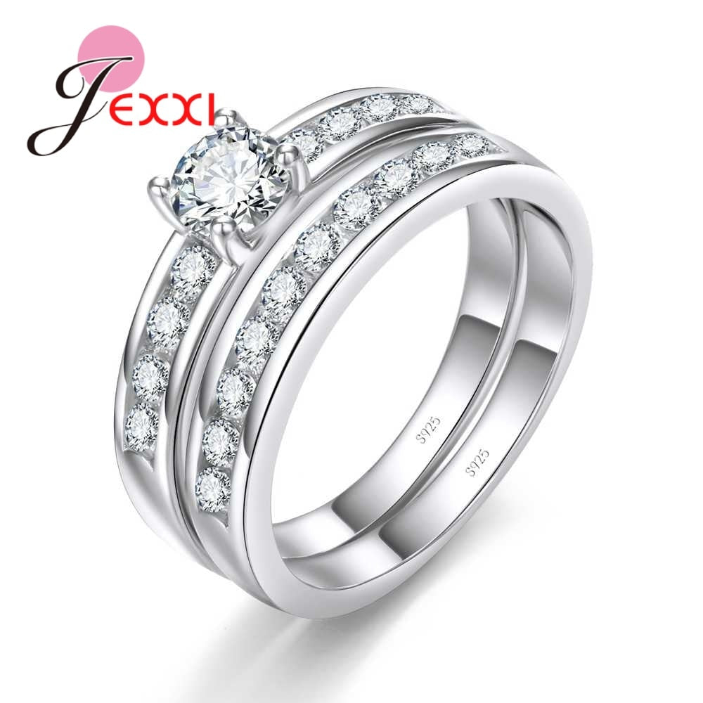 Shiny Round Shape Design Rings 925 100% Pure Sterling Silver Cubic Zirconia For Women Female Pretty Gifts Factory Price