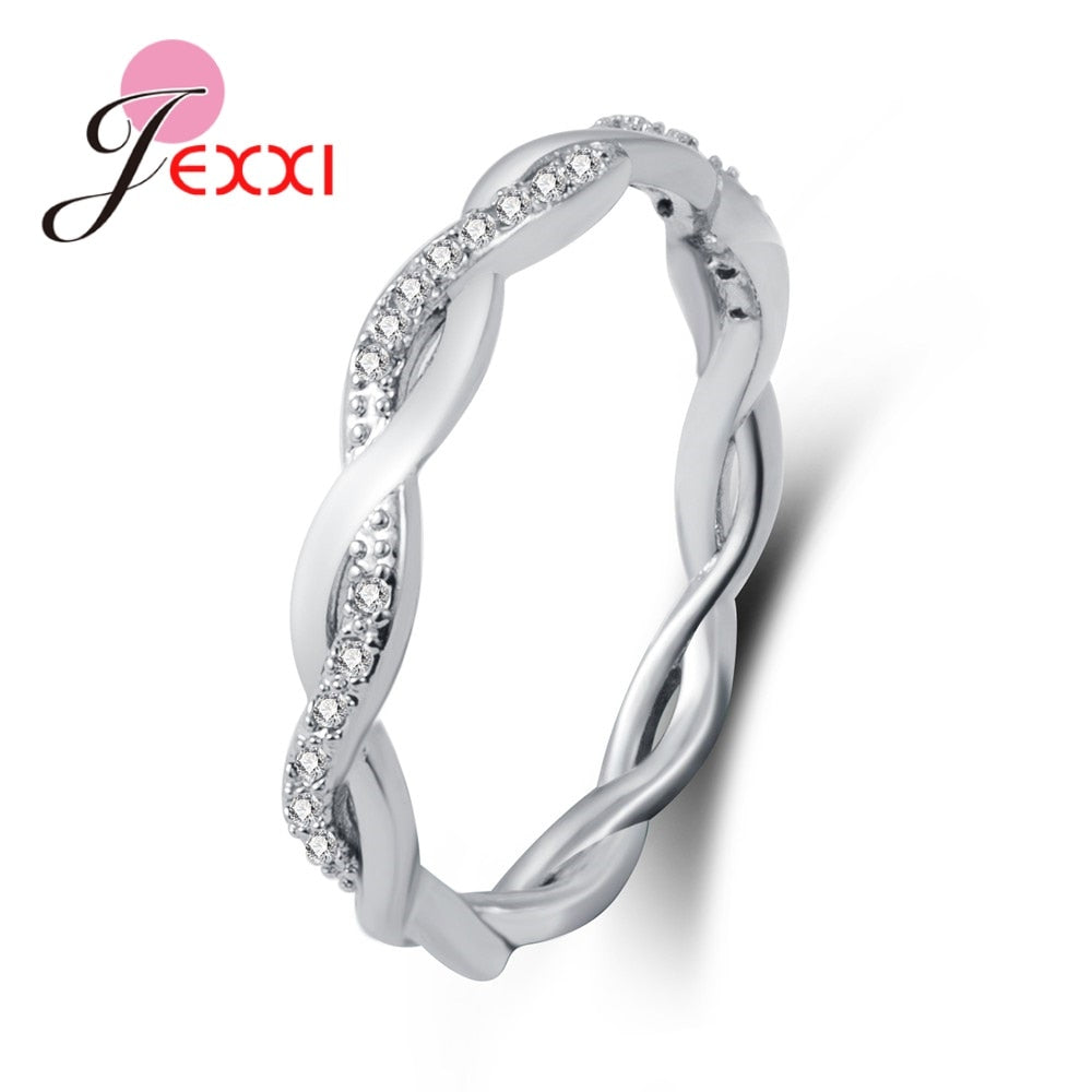 Wholesale Price Genuine 925 Sterling Silver Twisted Rings For Women With High Quality Crystals Female Creative Design