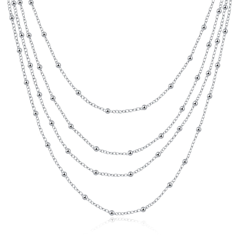 Women's Vintage Simple Design Four Layers Long Chain 925 Sterling Silver Necklace For Women Bridesmaid Gift