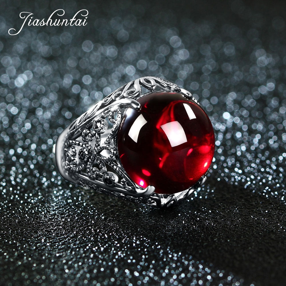 JIASHUNTAI Retro 100% 925 Sterling Silver Rings For Women Round Natural Precious Stones Vintage Thai Silver Ring Jewelry Gifts