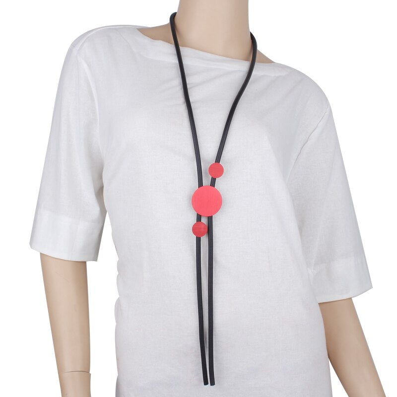 JID Gothic Rubber Long Necklace Women Simple Handmade Pendant Necklaces Round Alloy Jewelry Festival Gift