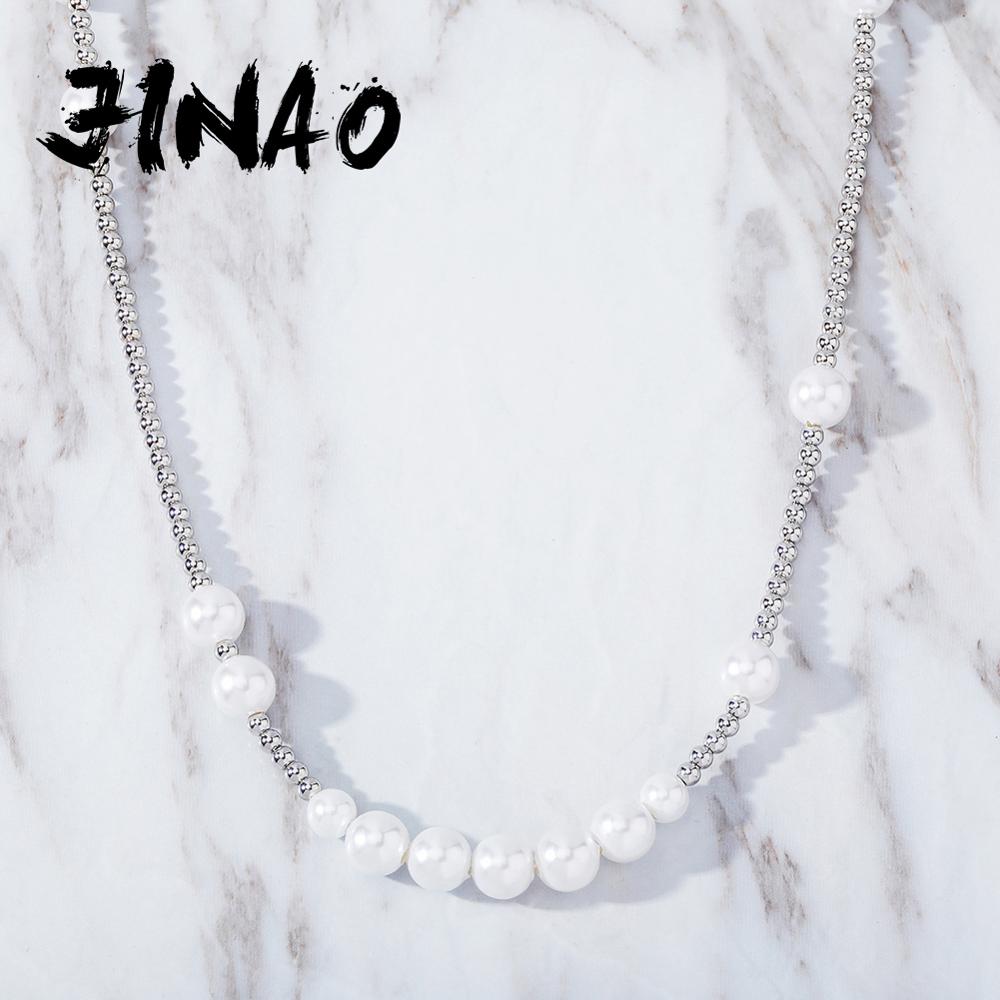 JINAO 8mm Round Large Pearl Necklace  Chain Hip Hop Jewelry Choker For Women Gift