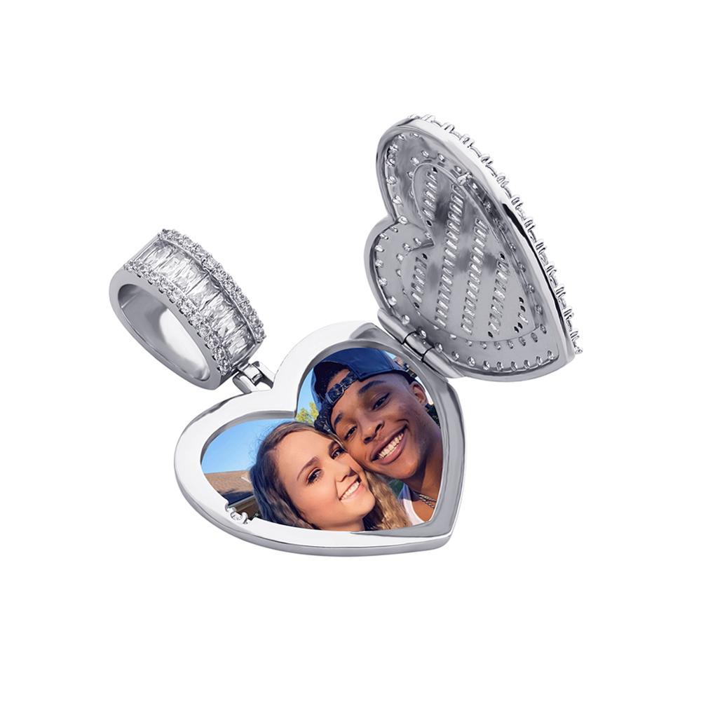 JINAO Heart-shaped Photo Pendant Iced Zircon Cubic Zirconia Pendant Hip Hop Jewelry Can Be Opened