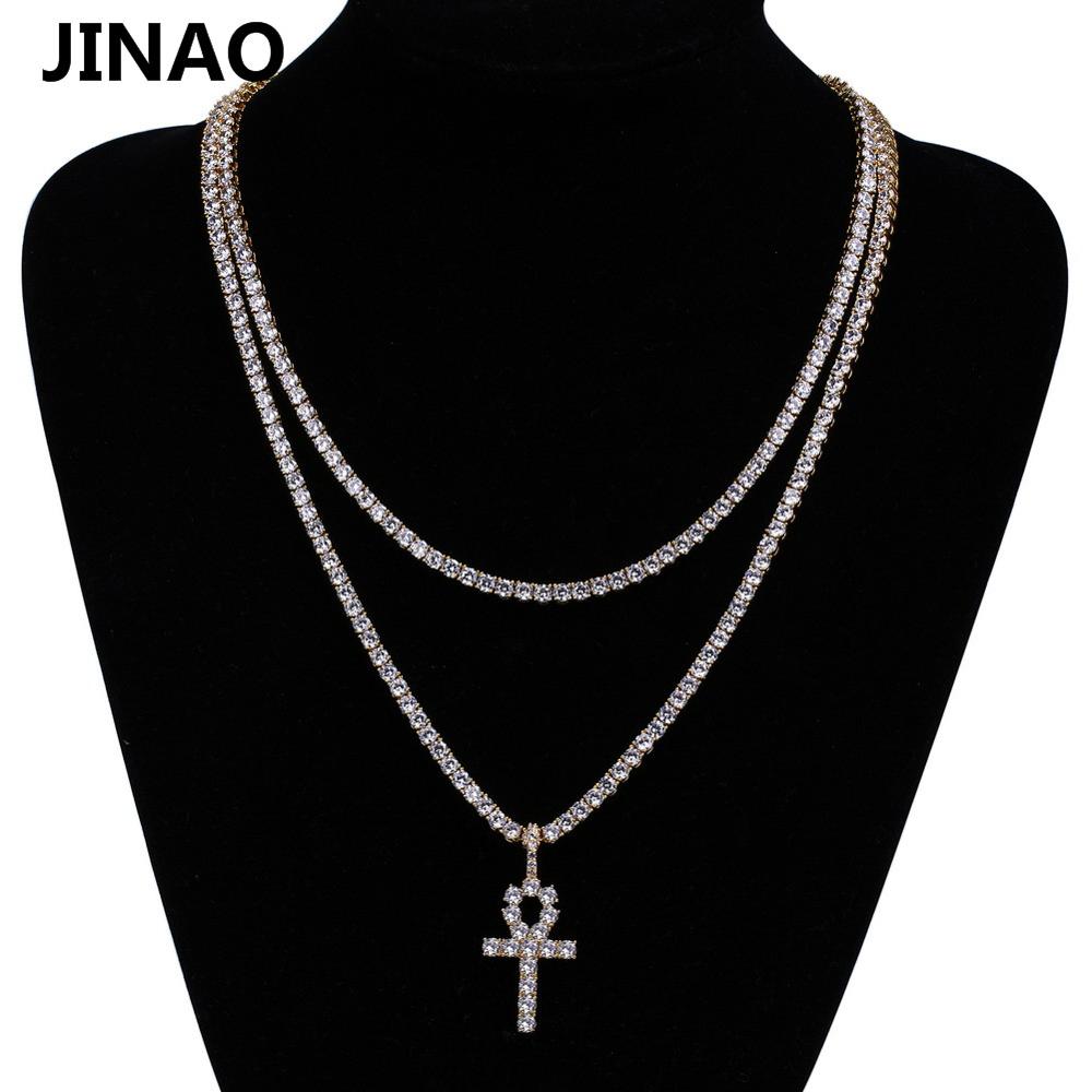 Hop Ankh Cross Pendant Necklace Micro Pave C Stones Egyptian Style Prayer Pendants Necklace for Men