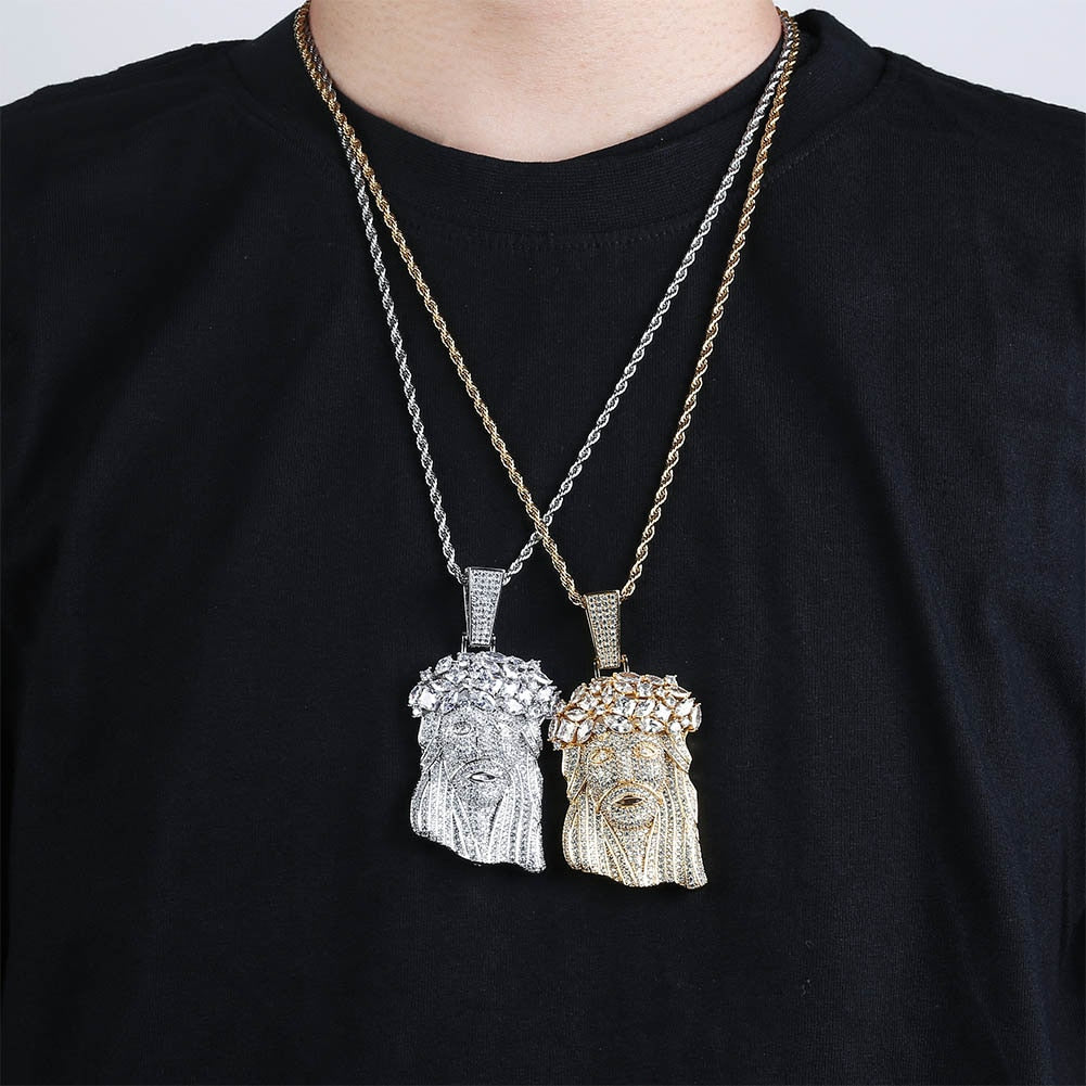 JINAO Big Jesus Necklace & Pendant With Tennis Chain gold Color Iced Out Cubic Zircon Men's Hip Hop Jewelry Gift
