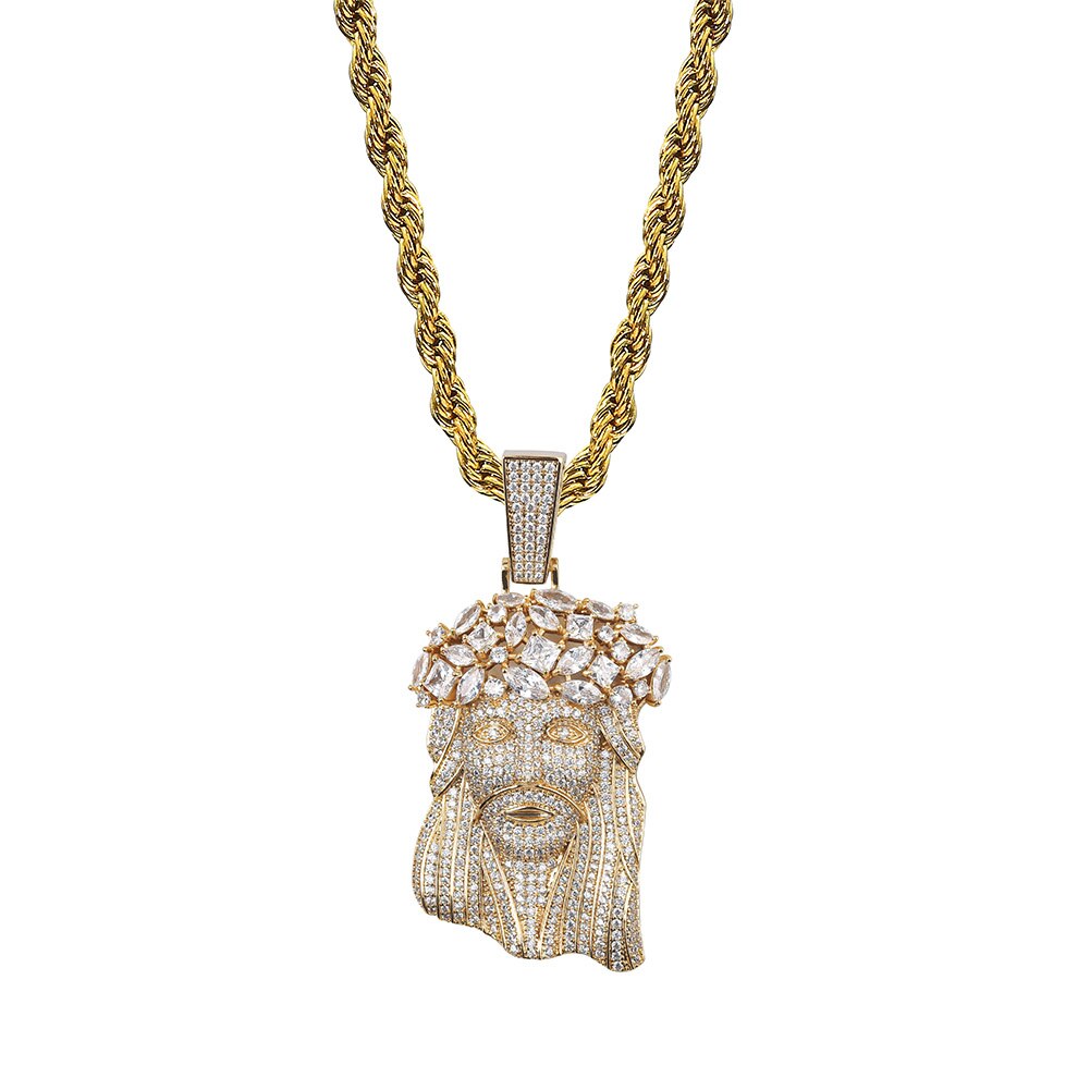 JINAO Big Jesus Necklace & Pendant With Tennis Chain gold Color Iced Out Cubic Zircon Men's Hip Hop Jewelry Gift