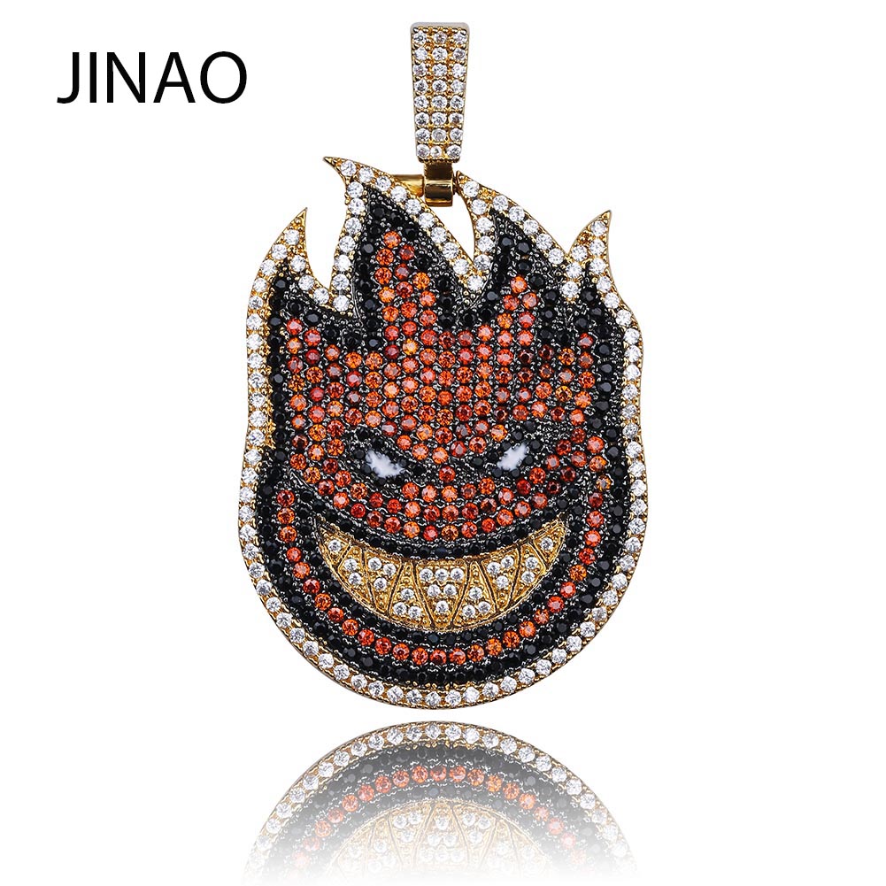 JINAO Flame Boy Spitfire Pendant Necklace Iced Out Chain Gold Color With Tennis Chain With Cubic Zircon Hip hop Rock Jewelry